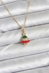 316L Çelik Zincir Gold Ren Çam Ağacı Model Zirkon Taşlı Yılbaşı Temalı Kadın Kolye