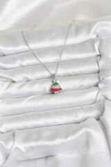 316L Çelik Zincir Gümüş Ren Çam Ağacı Model Zirkon Taşlı Yılbaşı Temalı Kadın Kolye