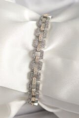 Pirinç Mix Renk Zirkon Taşlı Zincir Model VIP Seri Kadın Bileklik