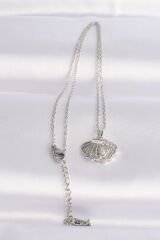 316L Çelik Zincir Gümüş Renk Zirkon Taşlı İnci Detay İstiridye Kolye