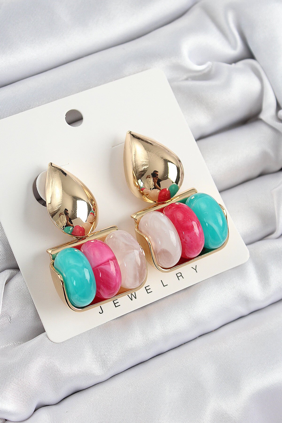 Pirinç Karışık Renk Vintage Model Kadın Küpe