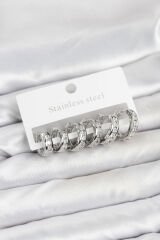 316L Çelik Gümüş Renk Su Yolu Halka Küpe Seti