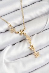 316L Çelik Zirkon Taşlı Çiçek Model Gold Renk Kadın Kolye