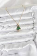 316L Çelik Zincir Gold Renk Çam Ağacı Model Yılbaşı Temalı Kadın Kolye