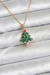 316L Çelik Zincir Gold Renk Çam Ağacı Model Yılbaşı Temalı Kadın Kolye