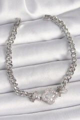 Pirinç Gümüş Renk Zirkon Taşlı Yonca Figür Zincir Model Kadın Bileklik