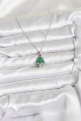 316L Çelik Zincir Gümüş Renk Çam Ağacı Model Yılbaşı Temalı Kadın Kolye