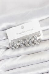 316L Çelik Gümüş Renk Baget Zirkon Taşlı Halka Küpe Seti