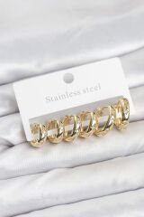 316L Çelik Gold Renk Zirkon Taşlı Kutup Yıldızı Model Halka Küpe Seti