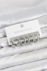 316L Çelik Gümüş Renk Zirkon Taşlı Kutup Yıldızı Model Halka Küpe Seti