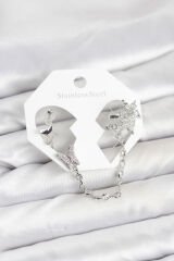 Pirinç Gümüş Renk Kelebek Model Zincir Bağlantılı Ear Cuff Küpe Seti