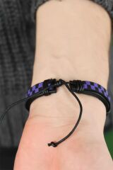 Mor Renk Damalı Deri Erkek Bileklik