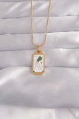 316L Çelik Gold Renk Beyaz Mineli Tarot Kolye