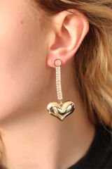 Çelik Altın Renk Baget Taşlı Kalp Küpe