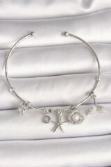 Pirinç Gümüş Renk Sallantı Zirkon Taşlı Deniz Yıldız Figür Balık Kuyruğu Detay Charm Kadın Bileklik