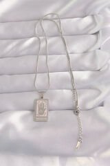 316L Çelik Gümüş Renk Pembe Mineli El Figür Tarot Kolye