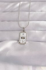 316L Çelik Gümüş Renk Beyaz Mineli Göz Figür Tarot Kolye