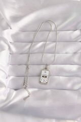 316L Çelik Gümüş Renk Beyaz Mineli Göz Figür Tarot Kolye