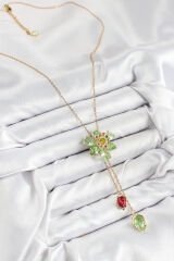 VIP Pirinç Zirkon Taşlı Çiçek Model Gold Renk Asansörlü Kadın Kolye