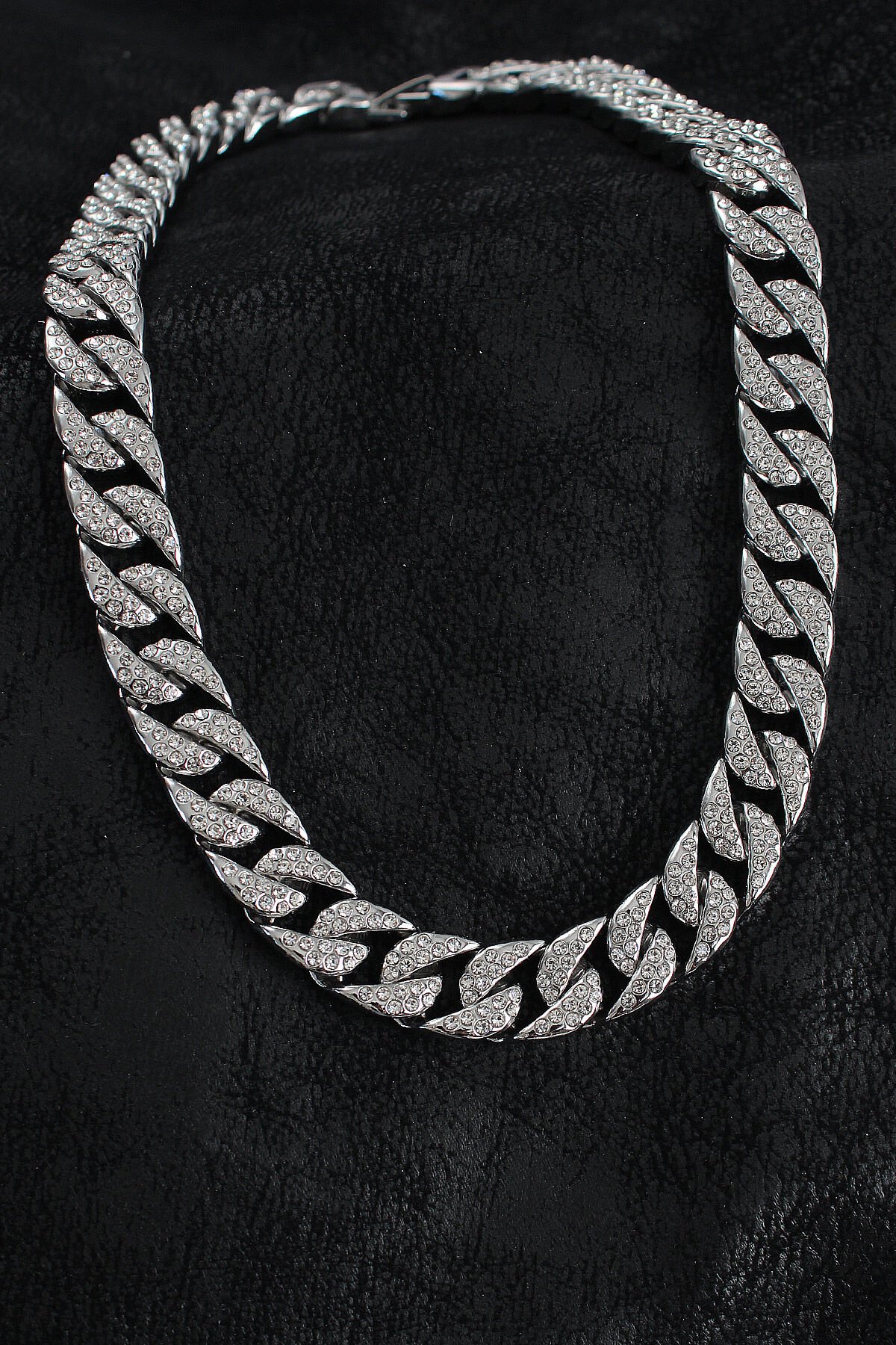 Pirinç Zirkon Taşlı Cuba Gurmet Model Gümüş Renk Erkek Kolye