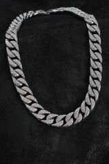 Pirinç Zirkon Taşlı Cuba Gurmet Model Gümüş Renk Erkek Kolye