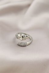 Gümüş Renkli Metal Kaplan Model Zirkon Taşlı Kadın Yüzük