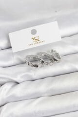 Pirinç Gümüş Renk Zirkon Taşlı Halka Yılan Model YSX Trio Küpe Seti