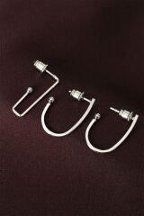 küpeGeometrik Model Gümüş Renk Metal Çoklu Küpe