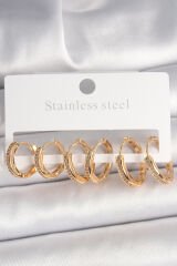 Pirinç Gold Renk Zirkon Taşlı 3 Çift Daire Model Kadın Küpe