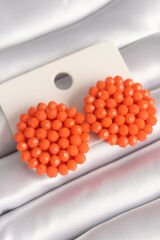 Turuncu Renk Kristal Düğme Model Kadın Küpe