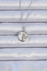 316L Çelik Zincir Gümüş Renk Zirkon Taşlı Mineli Melek Kolye