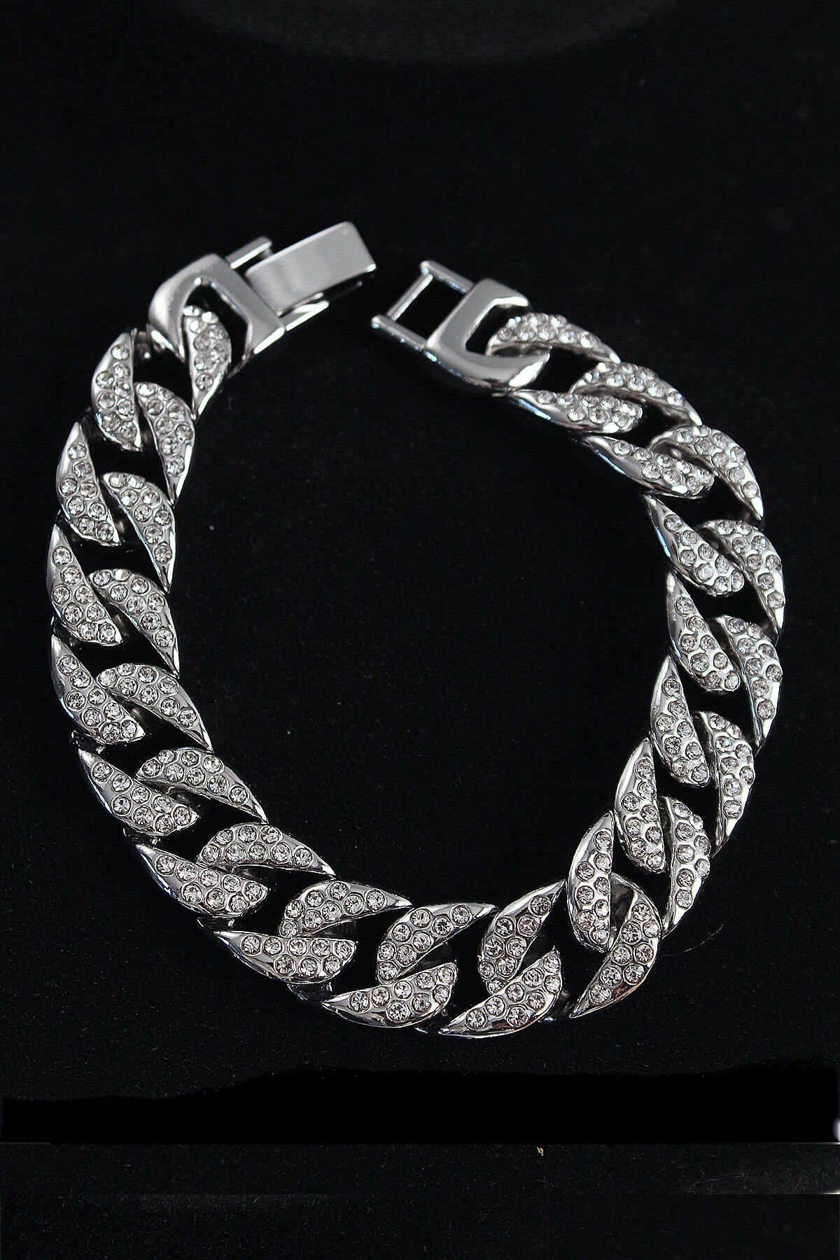 Pirinç Zirkon Taşlı Cuba Gurmet Model Gümüş Renk Erkek Bileklik