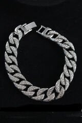 Pirinç Zirkon Taşlı Cuba Gurmet Model Gümüş Renk Erkek Bileklik