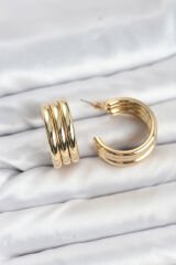 3'lü Görünüm 316L Çelik Gold Renk Kadın Küpe