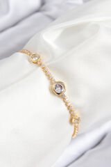 Pirinç Zirkon Taşlı Daire Model Gold Renk Asansörlü Kadın Bileklik