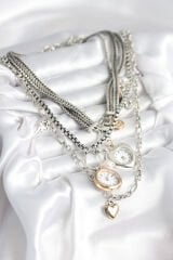 Otantik Gümüş Renk Kadın Kolye Kombini