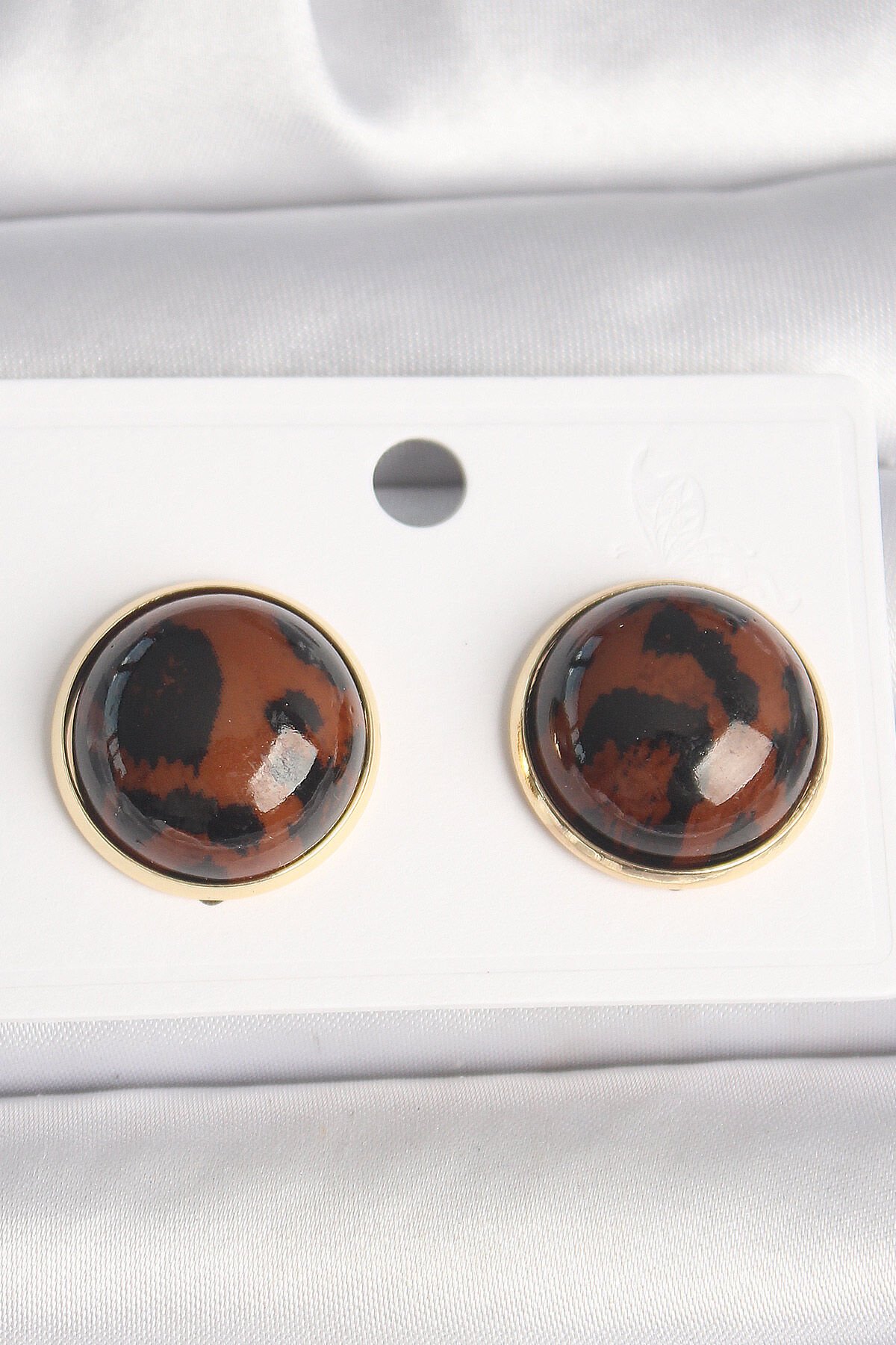 Pirinç Gold Renk 3D Daire Leopar Model Kadın Küpe