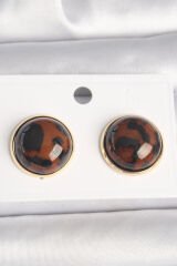 Pirinç Gold Renk 3D Daire Leopar Model Kadın Küpe