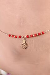 Kırmızı Renk Miyuki Taşlı Ananas Figürlü Metal Hal Hal