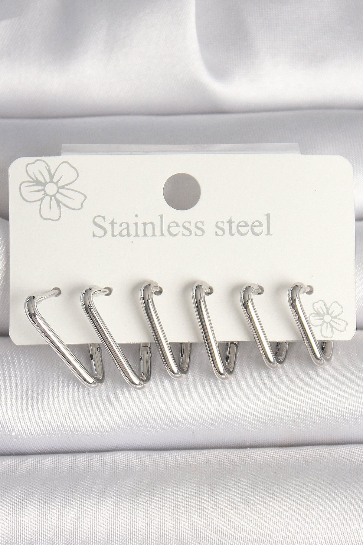 316L Çelik Gümüş Renk Üçgen Model Kadın Küpe Seti