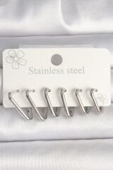 316L Çelik Gümüş Renk Üçgen Model Kadın Küpe Seti