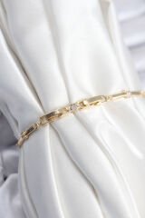 Pirinç VIP Seri Gold Renk Parçalı Model Zirkon Taşlı Kadın Bileklik