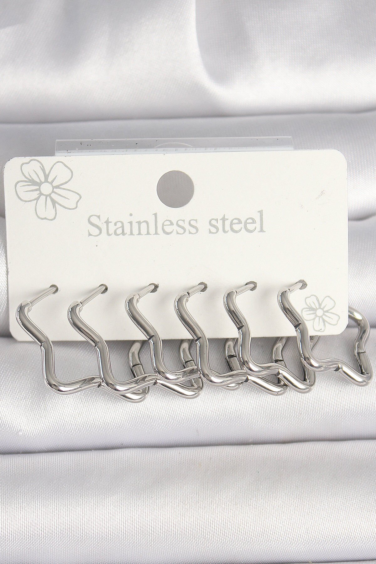 316L Çelik Gümüş Renk Yıldız Model Kadın Küpe Seti