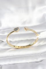 Pirinç Gold Renk Kalpli Model Kadın Kelepçe Bileklik