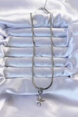 316L Çelik Gümüş Renk Zirkon Taşlı İtalyan Zincirli Kutup Yıldızı Kolye