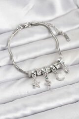 Pirinç Gümüş Renk Yılan Charmlı Kadın Bileklik