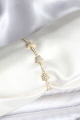 Yıldız Model Zirkon Taşlı Gold Renk Pirinç Su Yolu Kadın Bileklik