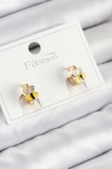 Pirinç Zirkon Taşlı Arı Model Gold Renk Çocuk Küpe