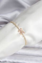 Kelebek Model Zirkon Taşlı Gold Renk Pirinç Su Yolu Kadın Bileklik