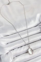 316L Çelik Zirkon Taşlı Yarım Güneş Model Gümüş Renk Kadın Kolye